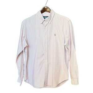 Polo Ralph Lauren Button Up‎ Shirt Pink White Stripes Pony Cotton | Men’s Size L